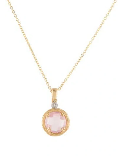 Pre-owned I. Reiss 14k Rose Quartz & Diamond Pendant Necklace, 16" In Multi