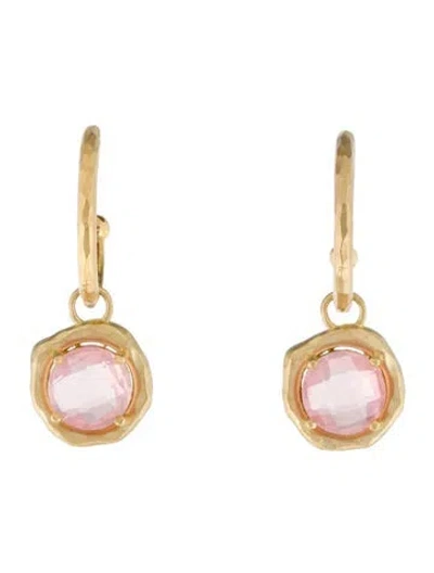 Pre-owned I. Reiss 14k Rose Quartz Hoop Drop Earrings In Multi