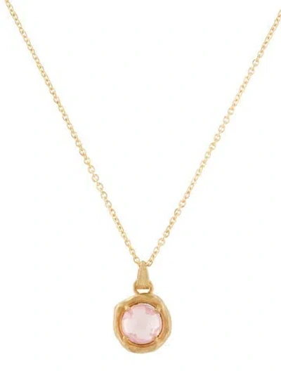 Pre-owned I. Reiss 14k Rose Quartz Pendant Necklace, 16" In Multi