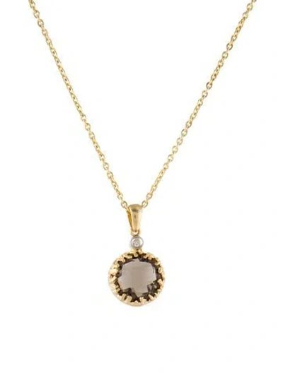Pre-owned I. Reiss 14k Smokey Quartz & Diamond Pendant Necklace, 16" In Multi