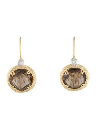 Pre-owned I. Reiss 14k Smoky Quartz & Diamond Drop Earrings In Multi