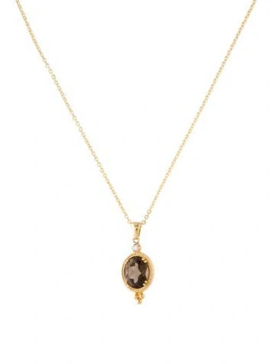 Pre-owned I. Reiss 14k Smoky Quartz & Diamond Pendant Necklace, 16" In Multi