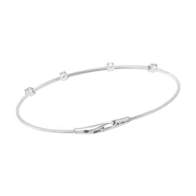 Pre-owned I. Reiss 14k White Gold Wire Bracelet With Prong-set Diamonds