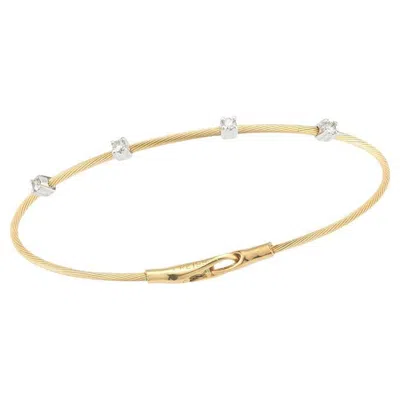 Pre-owned I. Reiss 14k Yellow Gold Wire Bracelet With Prong-set Diamonds