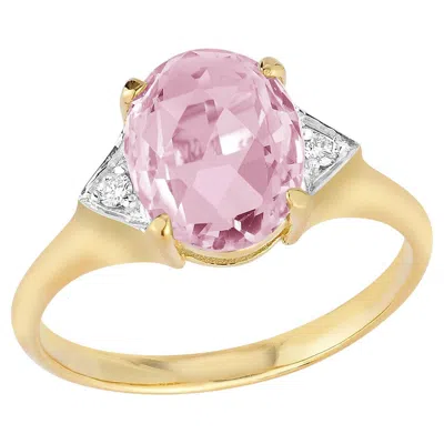 Pre-owned I. Reiss Han Crafted 14k Gold 0.05 Ct. Diamond & 4.75ct Rose Quartz Cocktail Ring In Red
