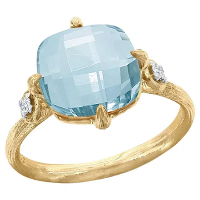 Pre-owned I. Reiss Hand Crafted 14k Gold 0.05 Ct. Diamond & 4.75ct Blue Topaz Cocktail Ring