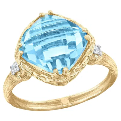 Pre-owned I. Reiss Hand Crafted 14k Gold 0.05 Ct. Diamond & 4.75ct Blue Topaz Cocktail Ring