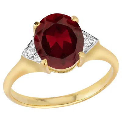 Pre-owned I. Reiss Hand Crafted 14k Gold 0.05 Ct. Tw. Diamond & 5.25ct Garnet Cocktail Ring In Multi