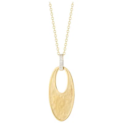 Pre-owned I. Reiss Handcraft 14 Karat Yellow Gold Matte, Hammer And Polish-finished Oval Pendant