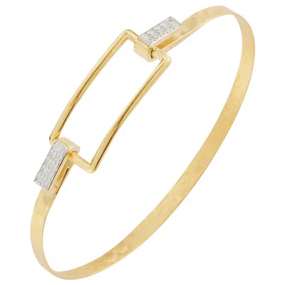 Pre-owned I. Reiss Handcrafted 14 Karat Yellow Gold Bangle, Set With An Open Rectangle Motif