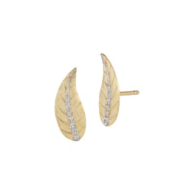 Pre-owned I. Reiss Handcrafted 14 Karat Yellow Gold Climber Leaf Earrings