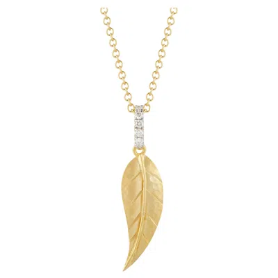 Pre-owned I. Reiss Hand-crafted 14 Karat Yellow Gold Dainty Leaf Sliding Pendant
