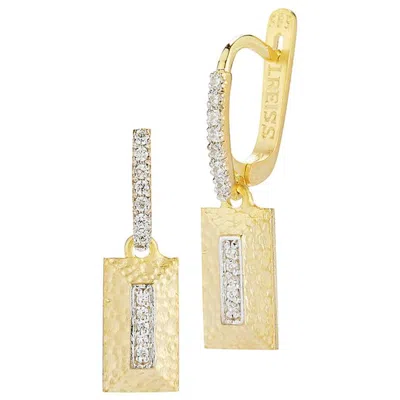 Pre-owned I. Reiss Handcrafted 14 Karat Yellow Gold Dangling Rectangle-shaped Earrings
