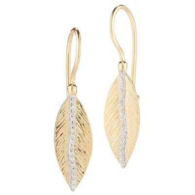 Pre-owned I. Reiss Handcrafted 14 Karat Yellow Gold Drop Feather Earrings