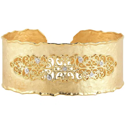 Pre-owned I. Reiss Handcrafted 14 Karat Yellow Gold Filigree Cuff Bracelet