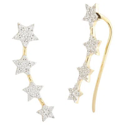 Pre-owned I. Reiss Hand-crafted 14 Karat Yellow Gold Graduating Diamond Star Climber Earrings