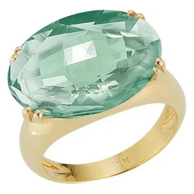 Pre-owned I. Reiss Hand-crafted 14 Karat Yellow Gold Green Amethyst Color Stone Cocktail Ring