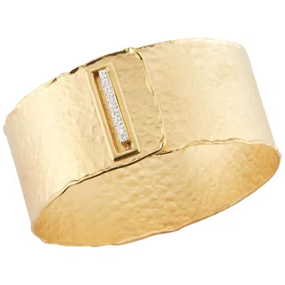Pre-owned I. Reiss Handcrafted 14 Karat Yellow Gold Hammered Buckle Closure Cuff Bracelet