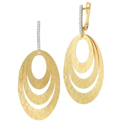 Pre-owned I. Reiss Handcrafted 14 Karat Yellow Gold Hammered Cascading Oval Earrings