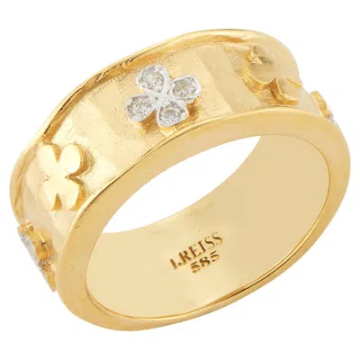 Pre-owned I. Reiss Handcrafted 14 Karat Yellow Gold Hammered Clover Ring