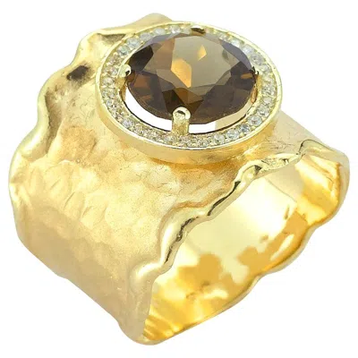 Pre-owned I. Reiss Handcrafted 14 Karat Yellow Gold Hammered Color Stone Cigar Ring