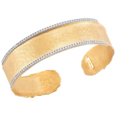 Pre-owned I. Reiss Handcrafted 14 Karat Yellow Gold Hammered Cuff Bracelet