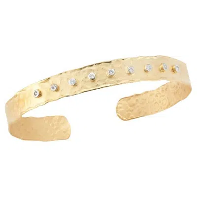 Pre-owned I. Reiss Handcrafted 14 Karat Yellow Gold Hammered Cuff Bracelet