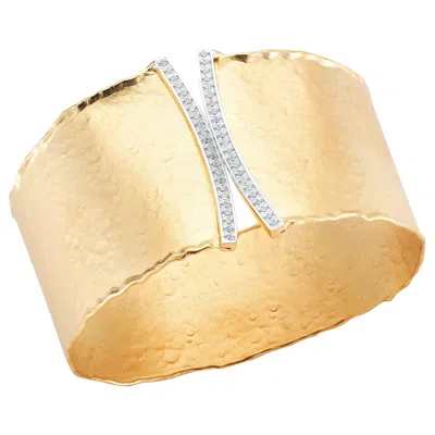 Pre-owned I. Reiss Handcrafted 14 Karat Yellow Gold Hammered Cuff Bracelet