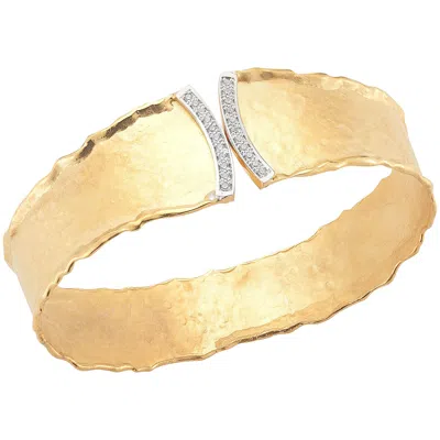 Pre-owned I. Reiss Handcrafted 14 Karat Yellow Gold Hammered Cuff Bracelet