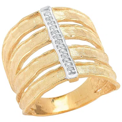 Pre-owned I. Reiss Handcrafted 14 Karat Yellow Gold Hammered Cut-out Cigar Ring