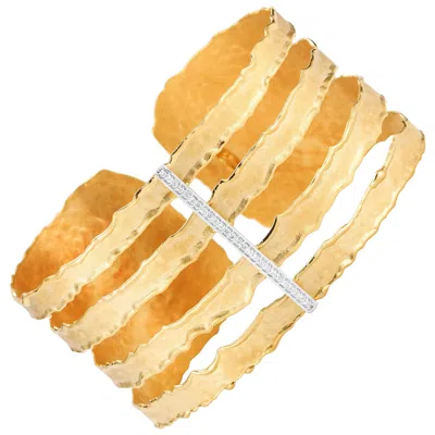 Pre-owned I. Reiss Handcrafted 14 Karat Yellow Gold Hammered Cut-out Cuff Bracelet