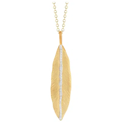 Pre-owned I. Reiss Handcrafted 14 Karat Yellow Gold Hammered Feather Pendant