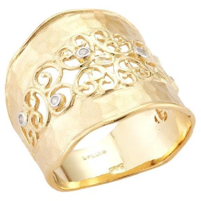 Pre-owned I. Reiss Handcrafted 14 Karat Yellow Gold Hammered Filigree Cigar Ring