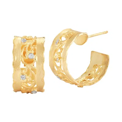 Pre-owned I. Reiss Handcrafted 14 Karat Yellow Gold Hammered Filigree Hoop Earrings