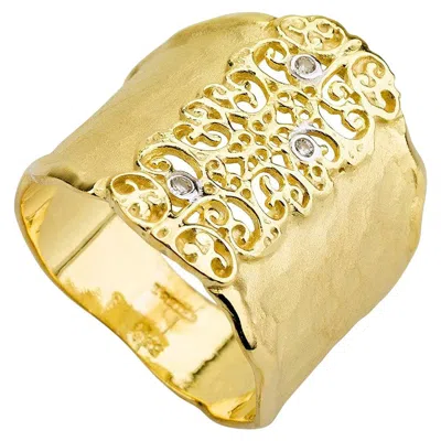 Pre-owned I. Reiss Handcrafted 14 Karat Yellow Gold Hammered Filigree Ring