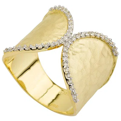 Pre-owned I. Reiss Handcrafted 14 Karat Yellow Gold Hammered Horse-shoe Cigar Ring