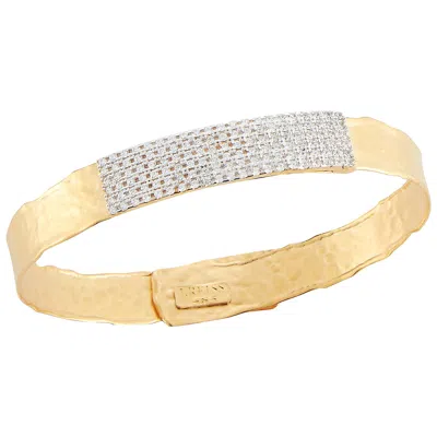 Pre-owned I. Reiss Handcrafted 14 Karat Yellow Gold Hammered "id" Cuff Bracelet