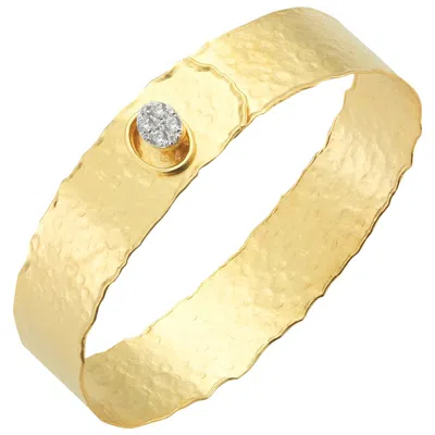 Pre-owned I. Reiss Handcrafted 14 Karat Yellow Gold Hammered Narrow Button Cuff Bracelet