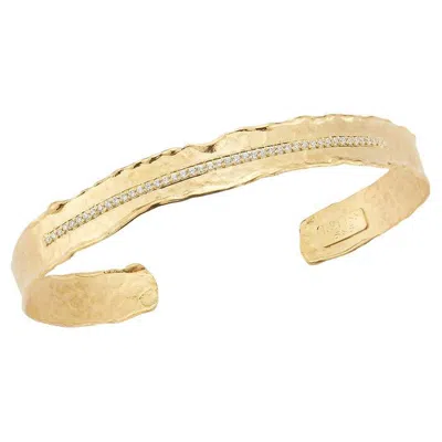 Pre-owned I. Reiss Handcrafted 14 Karat Yellow Gold Hammered Narrow Cuff Bracelet