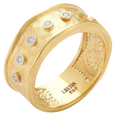 Pre-owned I. Reiss Handcrafted 14 Karat Yellow Gold Hammered Narrow Rings With Bezel Diamonds