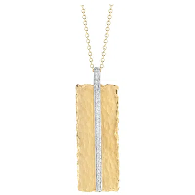 Pre-owned I. Reiss Handcrafted 14 Karat Yellow Gold Hammered Rectangular-shaped Pendant