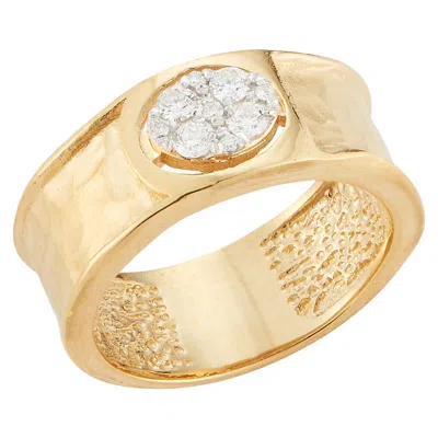 Pre-owned I. Reiss Handcrafted 14 Karat Yellow Gold Hammered Ring With An Oval Diamond Motif