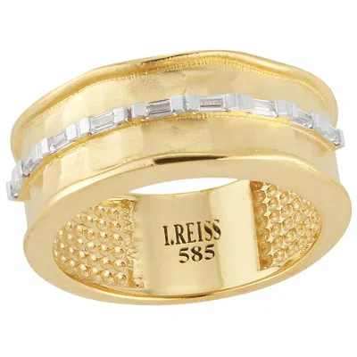 Pre-owned I. Reiss Handcrafted 14 Karat Yellow Gold Hammered Ring With Baguette Diamonds