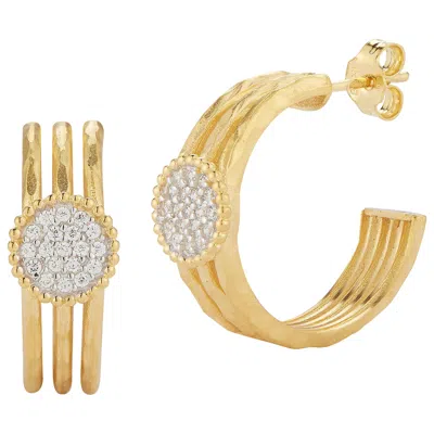 Pre-owned I. Reiss Handcrafted 14 Karat Yellow Gold Hammered Strand Hoop Earrings
