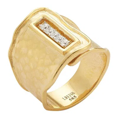 Pre-owned I. Reiss Handcrafted 14 Karat Yellow Gold Hammered Wide Cuff Wrap Ring