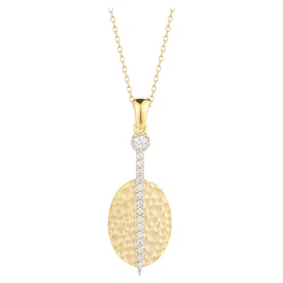 Pre-owned I. Reiss Hand-crafted 14 Karat Yellow Gold Matte And Hammer-finished Oval Pendant