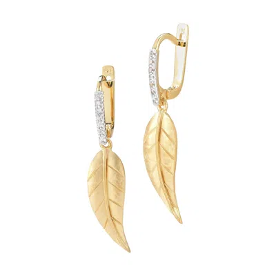 Pre-owned I. Reiss Handcrafted 14 Karat Yellow Gold Matte-finish Dangling Leaf Earrings