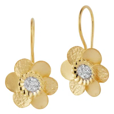 Pre-owned I. Reiss Handcrafted 14 Karat Yellow Gold Mixed Finish Daisy Earrings