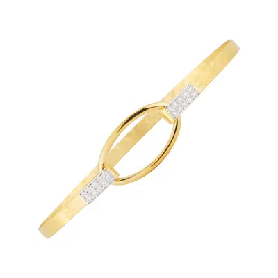 Pre-owned I. Reiss Handcrafted 14 Karat Yellow Gold Mixed Finish Open Oval Bangle Bracelet