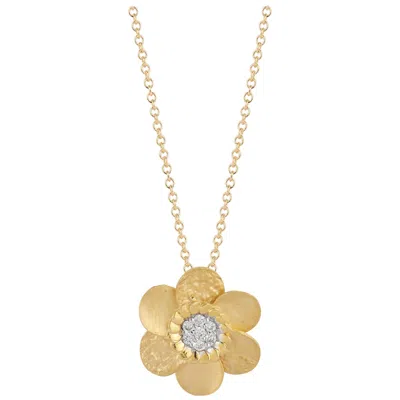 Pre-owned I. Reiss Handcrafted 14 Karat Yellow Gold Mixed-finish Daisy Pendant
